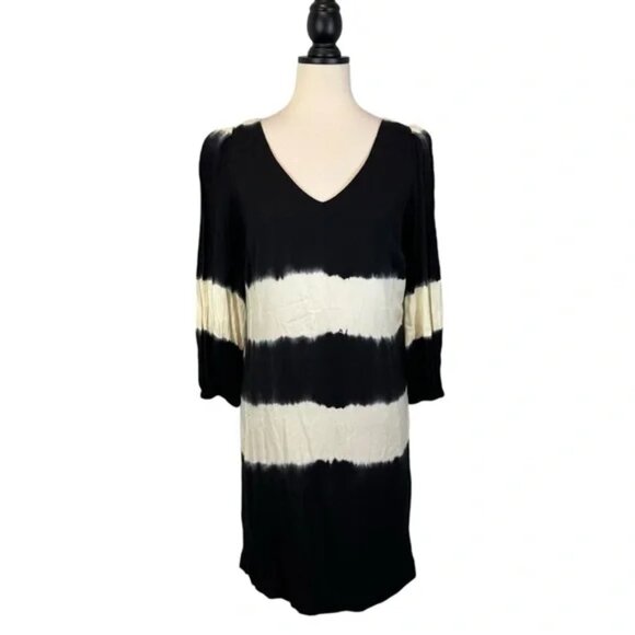 Anthropologie Dresses & Skirts - Anthropologie Floreat Ink Wash Tie Dye Dress V-Neck 3/4 Sleeve Black, Size 2